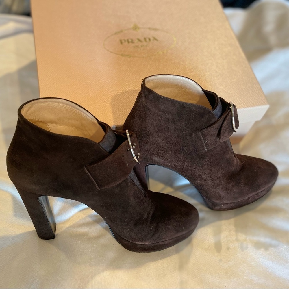 Prada Brown Booties with Buckle Sz 38
